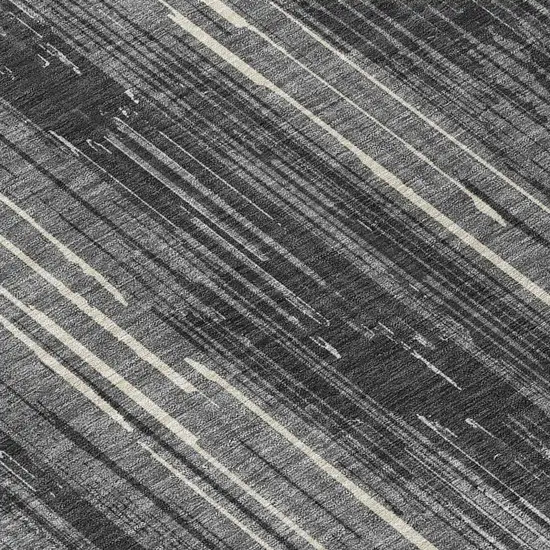 Charcoal Gray And Ivory Striped Washable Indoor Outdoor Area Rug Photo 8