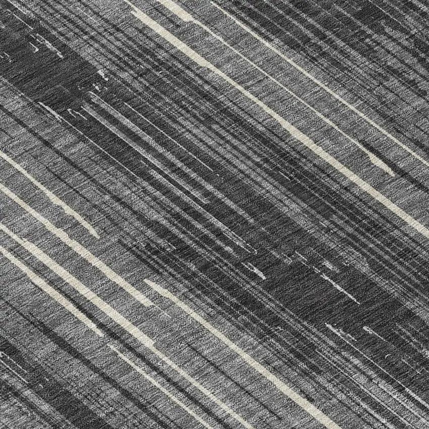 Charcoal Gray And Ivory Striped Washable Indoor Outdoor Area Rug Photo 8