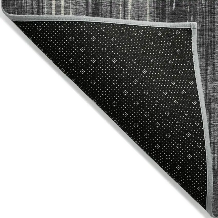 Charcoal Gray And Ivory Striped Washable Indoor Outdoor Area Rug Photo 4