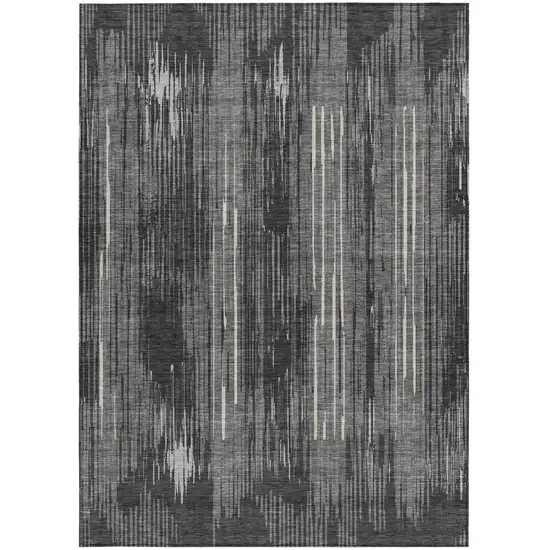 Charcoal Gray And Ivory Striped Washable Indoor Outdoor Area Rug Photo 7