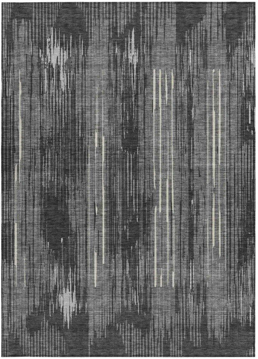 Charcoal Gray And Ivory Striped Washable Indoor Outdoor Area Rug Photo 7
