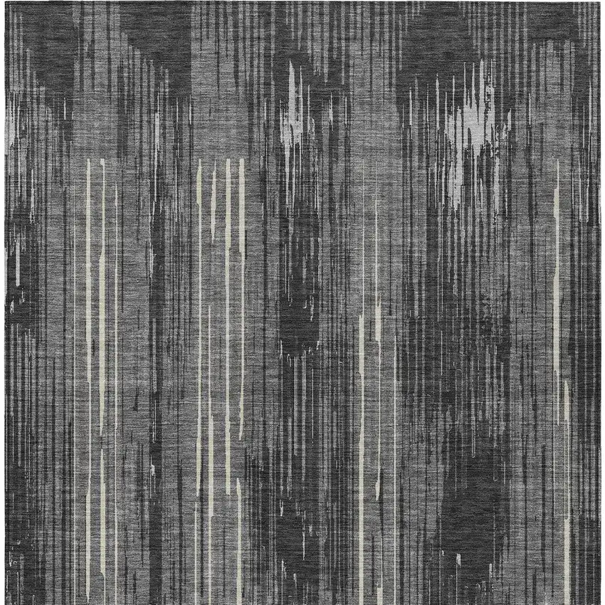 Charcoal Gray And Ivory Striped Washable Indoor Outdoor Area Rug Photo 6
