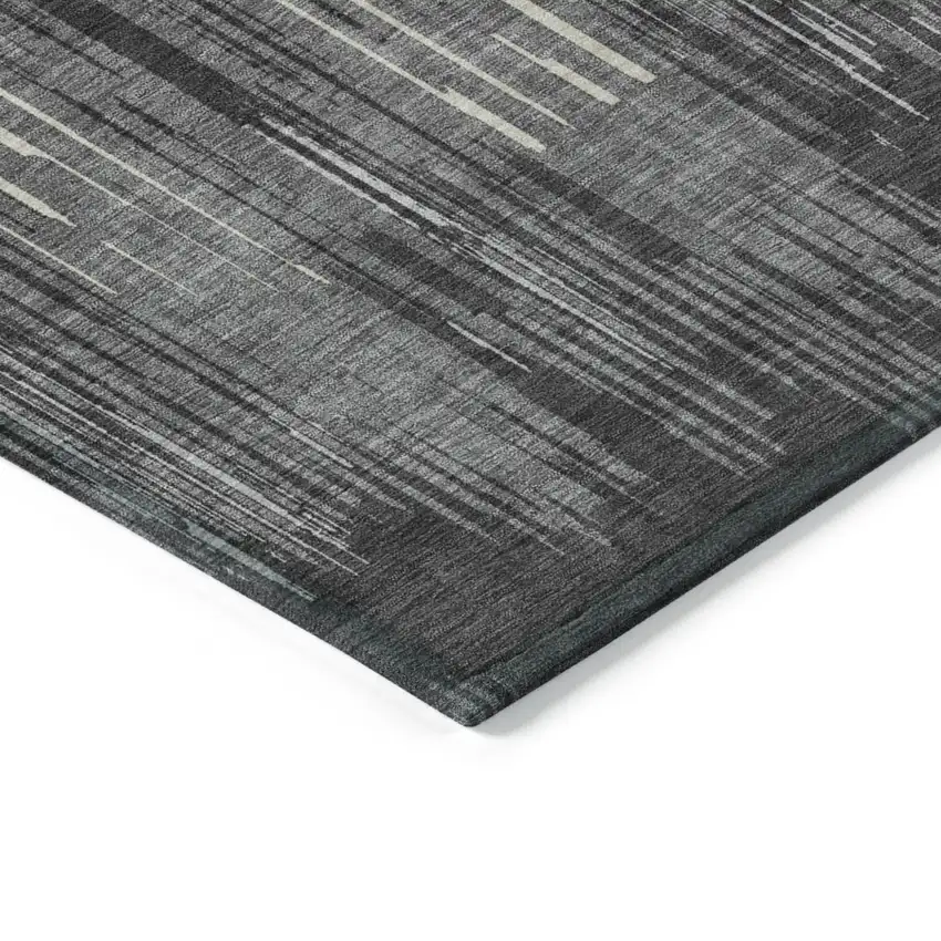 Charcoal Gray And Ivory Striped Washable Indoor Outdoor Area Rug Photo 5