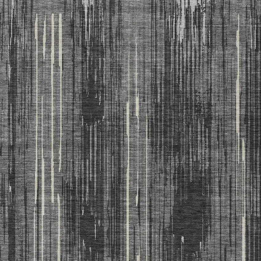 Charcoal Gray And Ivory Striped Washable Indoor Outdoor Area Rug Photo 6