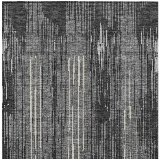 Charcoal Gray And Ivory Striped Washable Indoor Outdoor Area Rug Photo 6