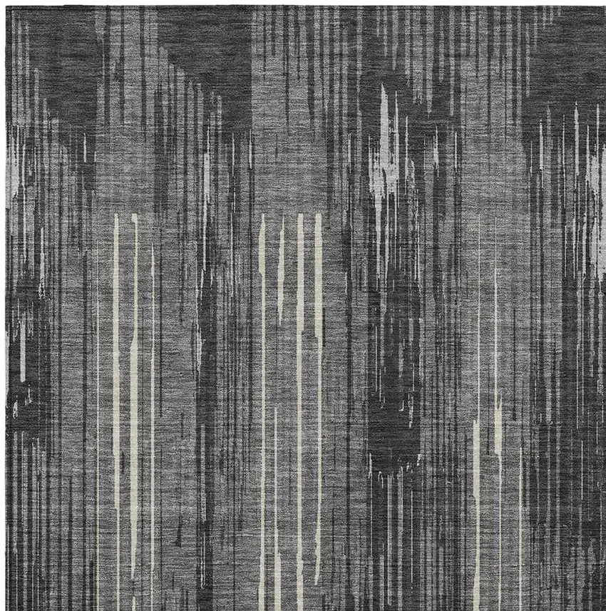 Charcoal Gray And Ivory Striped Washable Indoor Outdoor Area Rug Photo 6
