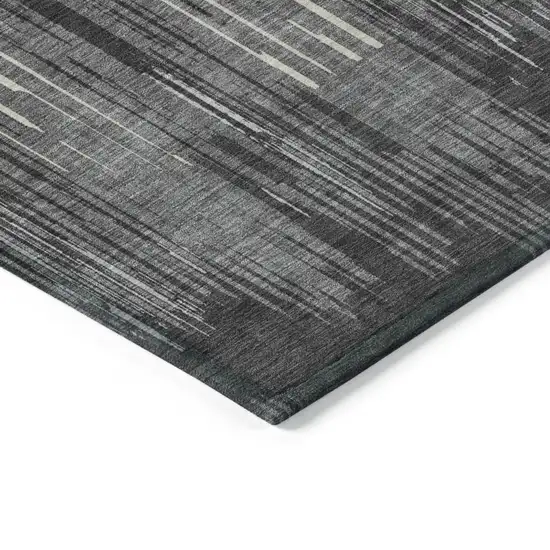 Charcoal Gray And Ivory Striped Washable Indoor Outdoor Area Rug Photo 5