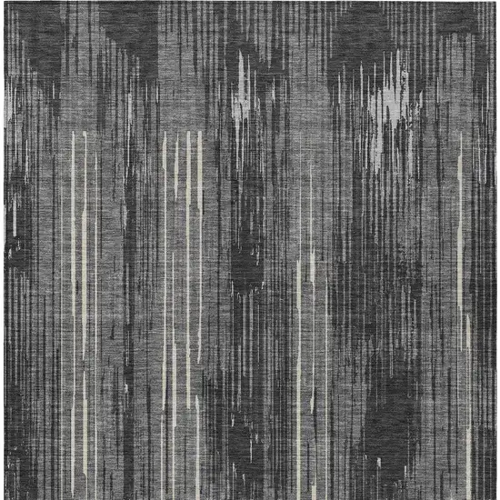 Charcoal Gray And Ivory Striped Washable Indoor Outdoor Area Rug Photo 7