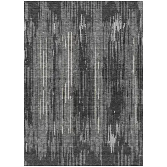 Charcoal Gray And Ivory Striped Washable Indoor Outdoor Area Rug Photo 2