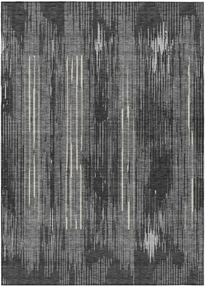 Charcoal Gray And Ivory Striped Washable Indoor Outdoor Area Rug Photo 2