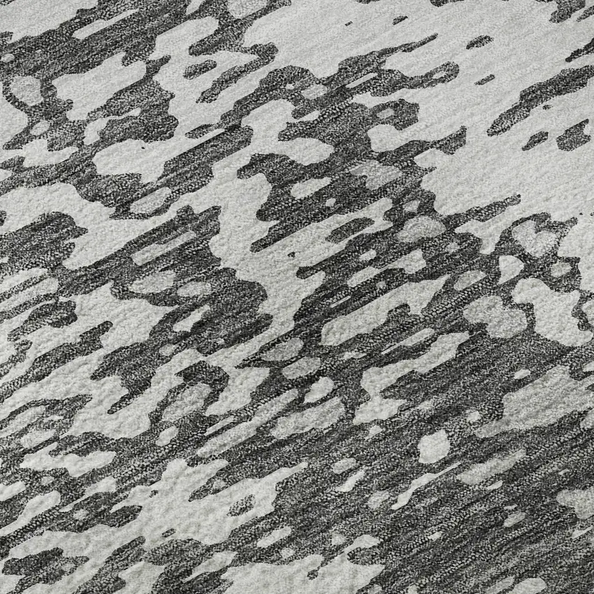 Charcoal Gray And Silver Abstract Washable Area Rug With UV Protection Photo 9