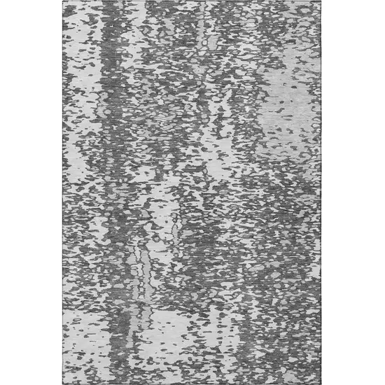 Charcoal Gray And Silver Abstract Washable Area Rug With UV Protection Photo 3