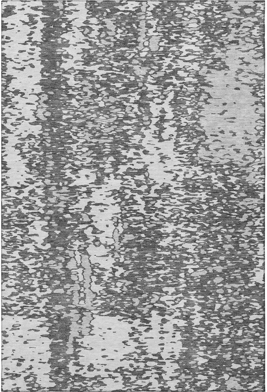 Charcoal Gray And Silver Abstract Washable Area Rug With UV Protection Photo 3