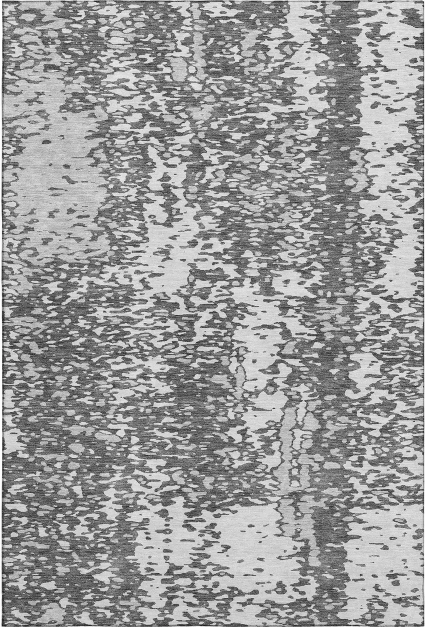Charcoal Gray And Silver Abstract Washable Area Rug With UV Protection Photo 1