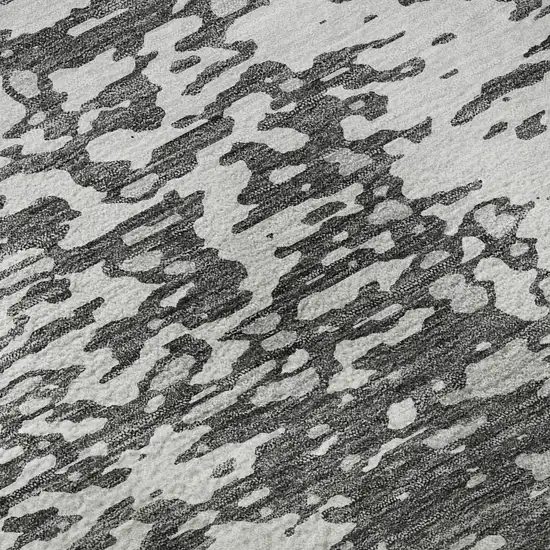 Charcoal Gray And Silver Abstract Washable Area Rug With UV Protection Photo 9