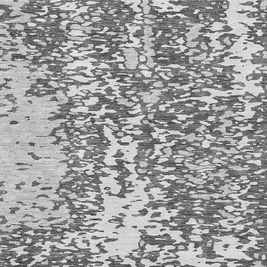 Charcoal Gray And Silver Abstract Washable Area Rug With UV Protection Photo 2
