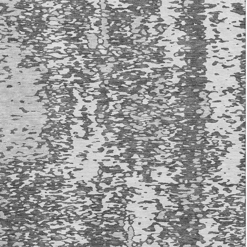 Charcoal Gray And Silver Abstract Washable Area Rug With UV Protection Photo 3