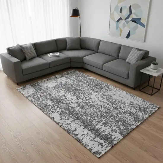 Charcoal Gray And Silver Abstract Washable Area Rug With UV Protection Photo 2