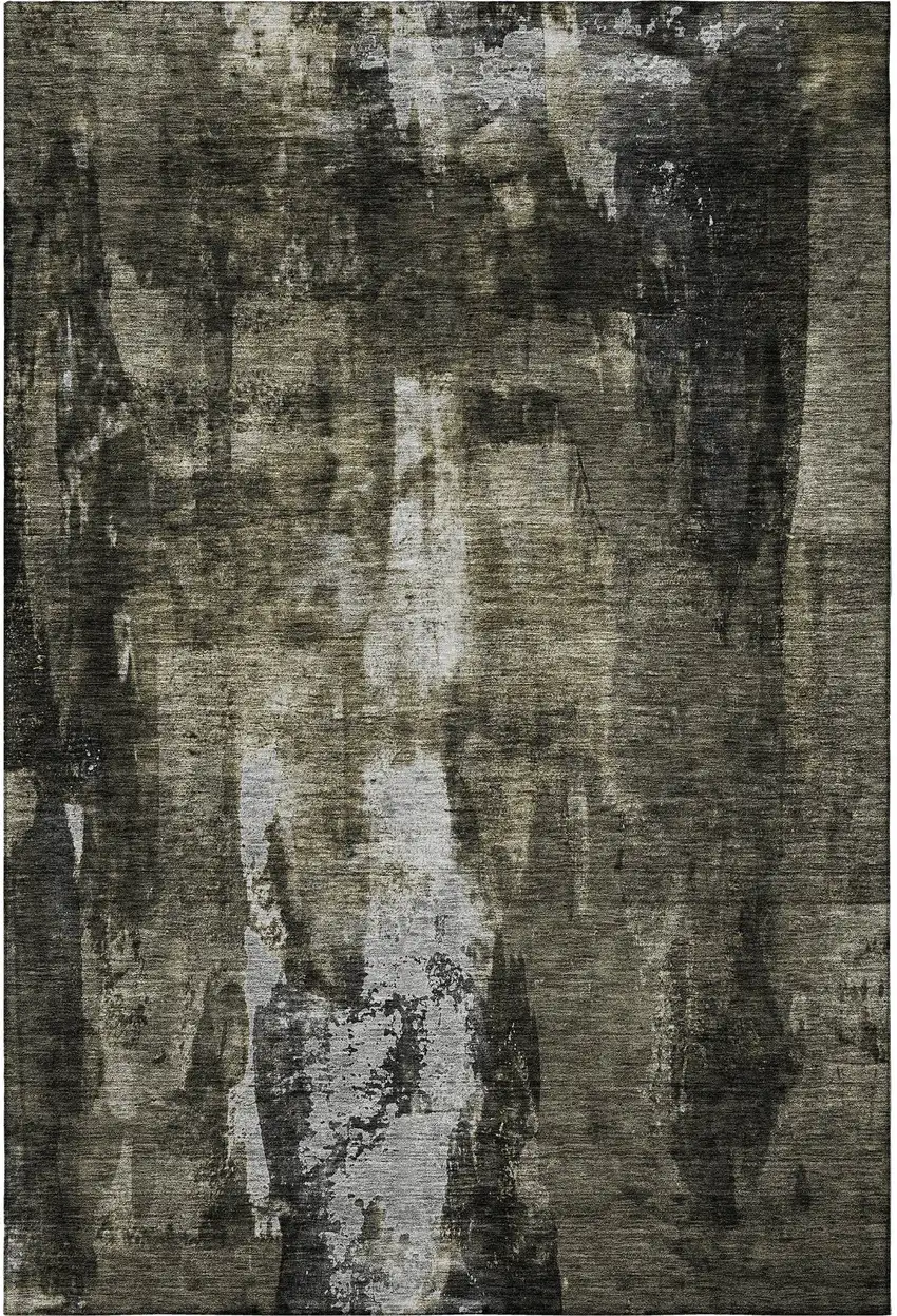 Charcoal Gray And Silver Abstract Washable Area Rug With UV Protection Photo 3