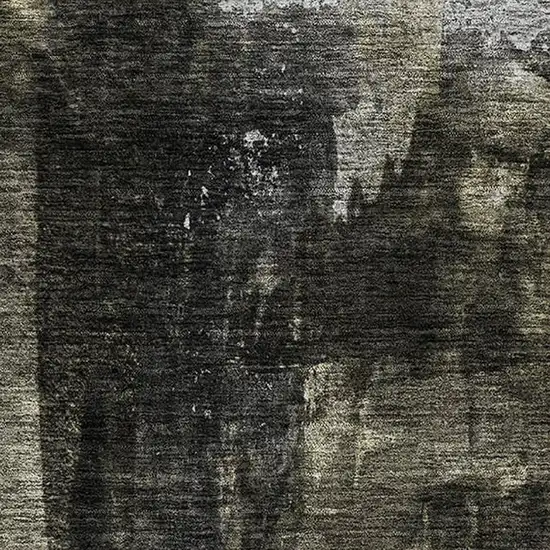 Charcoal Gray And Silver Abstract Washable Area Rug With UV Protection Photo 2