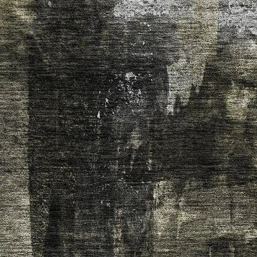 Charcoal Gray And Silver Abstract Washable Area Rug With UV Protection Photo 2