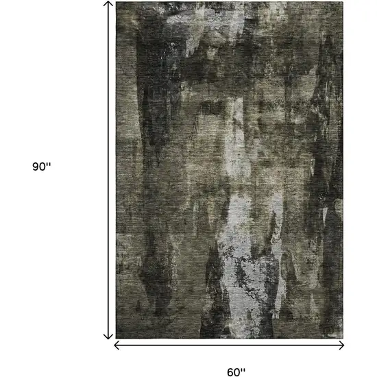 Charcoal Gray And Silver Abstract Washable Area Rug With UV Protection Photo 8