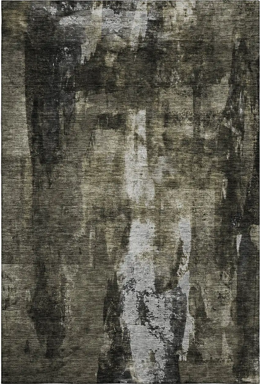 Charcoal Gray And Silver Abstract Washable Area Rug With UV Protection Photo 1