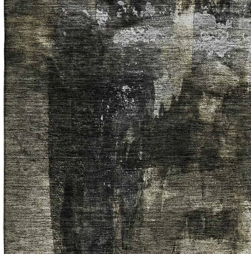 Charcoal Gray And Silver Abstract Washable Area Rug With UV Protection Photo 3