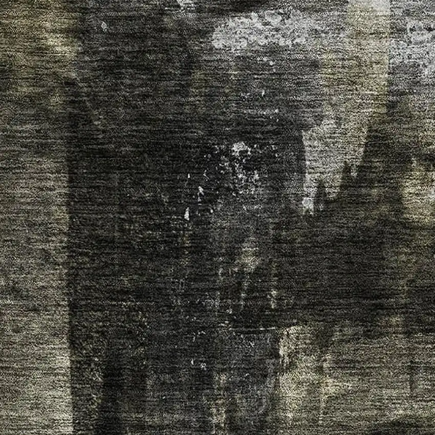 Charcoal Gray And Silver Abstract Washable Area Rug With UV Protection Photo 2