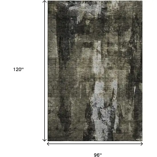 Charcoal Gray And Silver Abstract Washable Area Rug With UV Protection Photo 8