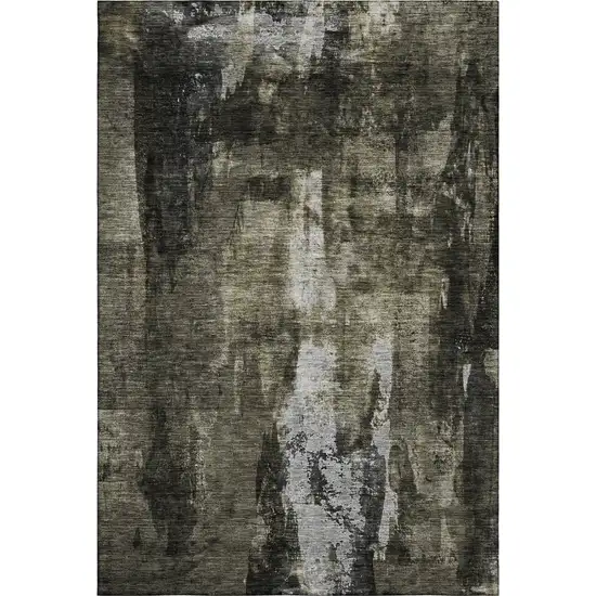 Charcoal Gray And Silver Abstract Washable Area Rug With UV Protection Photo 1