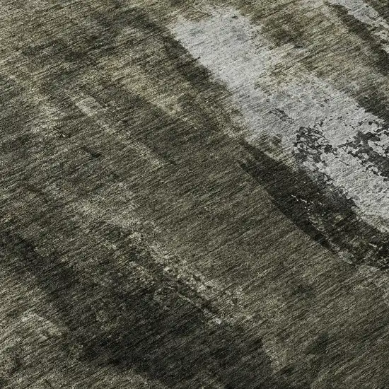 Charcoal Gray And Silver Abstract Washable Area Rug With UV Protection Photo 9