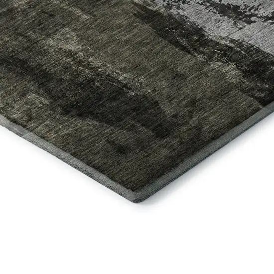Charcoal Gray And Silver Abstract Washable Area Rug With UV Protection Photo 6