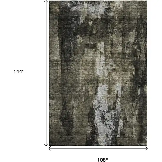 Charcoal Gray And Silver Abstract Washable Area Rug With UV Protection Photo 9