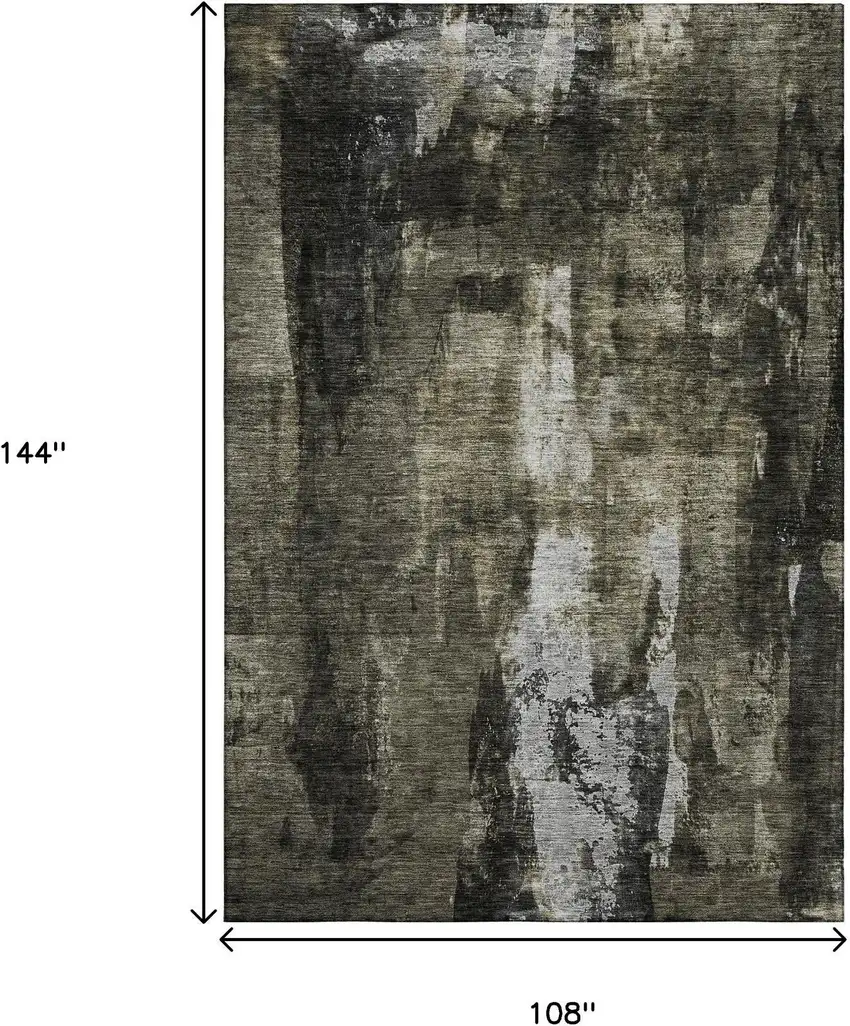 Charcoal Gray And Silver Abstract Washable Area Rug With UV Protection Photo 9