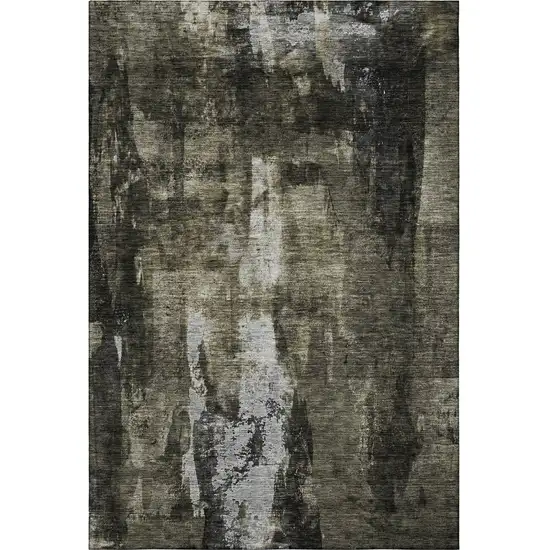 Charcoal Gray And Silver Abstract Washable Area Rug With UV Protection Photo 2