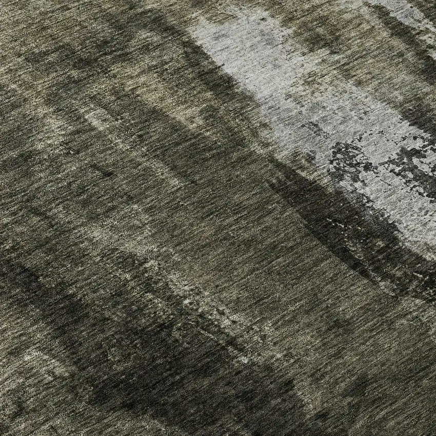 Charcoal Gray And Silver Abstract Washable Area Rug With UV Protection Photo 8