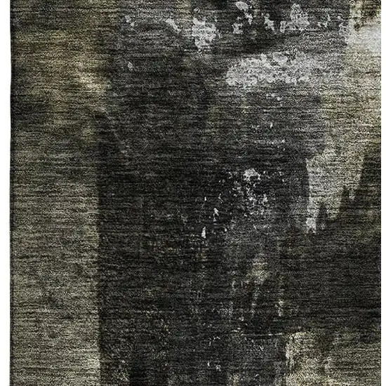 Charcoal Gray And Silver Abstract Washable Area Rug With UV Protection Photo 2
