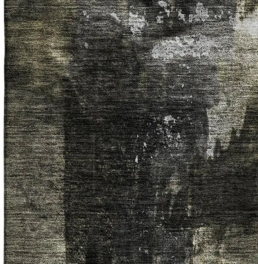 Charcoal Gray And Silver Abstract Washable Area Rug With UV Protection Photo 2