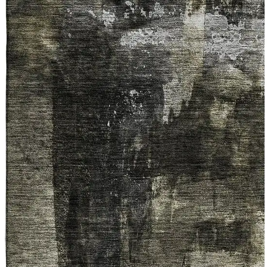 Charcoal Gray And Silver Abstract Washable Area Rug With UV Protection Photo 3