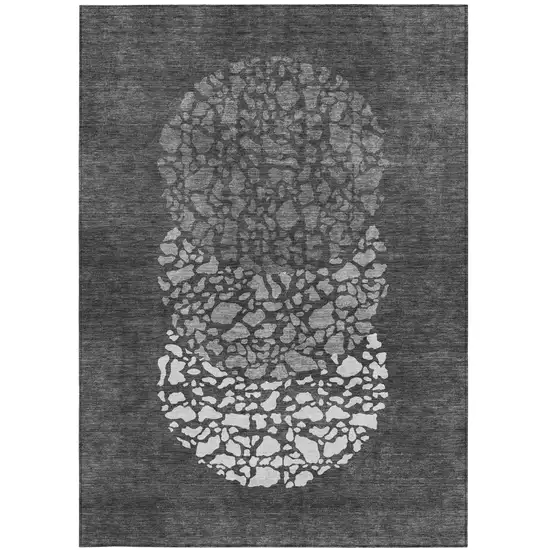 Charcoal Gray And Silver Abstract Washable Indoor Outdoor Area Rug Photo 6