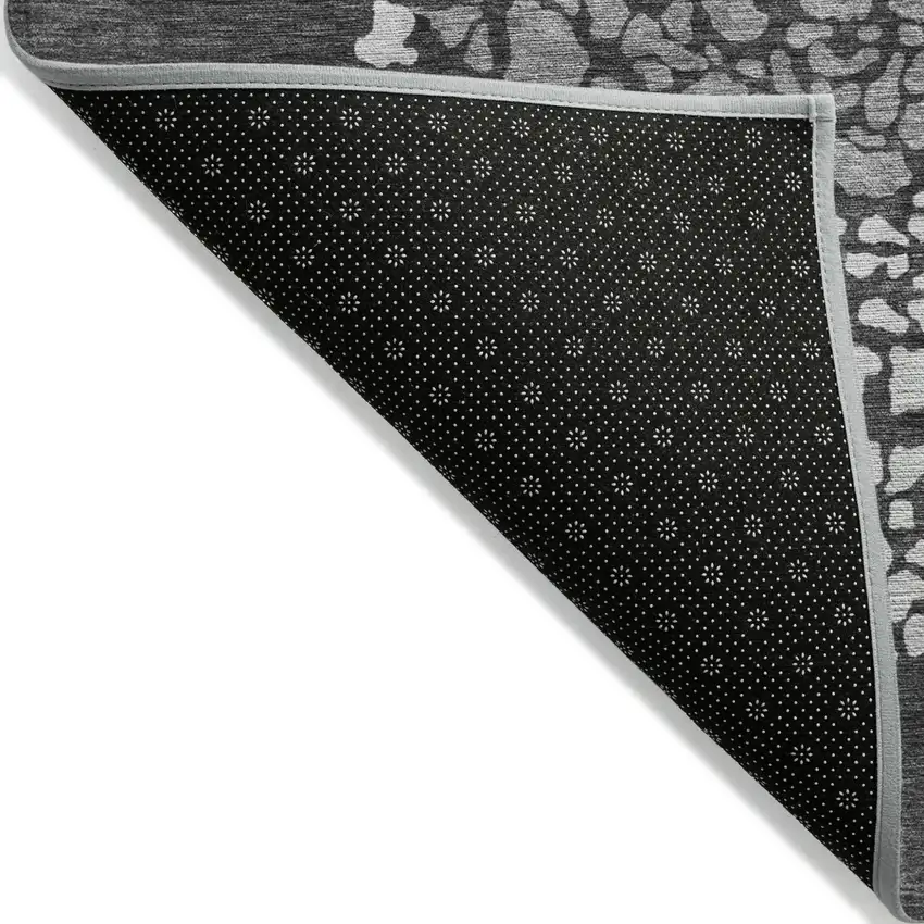 Charcoal Gray And Silver Abstract Washable Indoor Outdoor Area Rug Photo 3