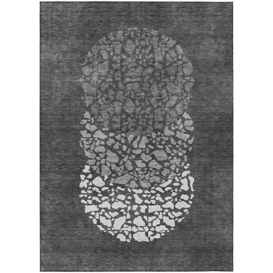 Charcoal Gray And Silver Abstract Washable Indoor Outdoor Area Rug Photo 2