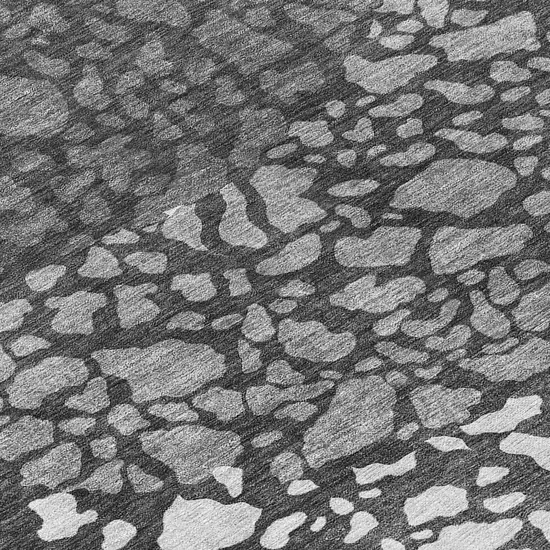 Charcoal Gray And Silver Abstract Washable Indoor Outdoor Area Rug Photo 8