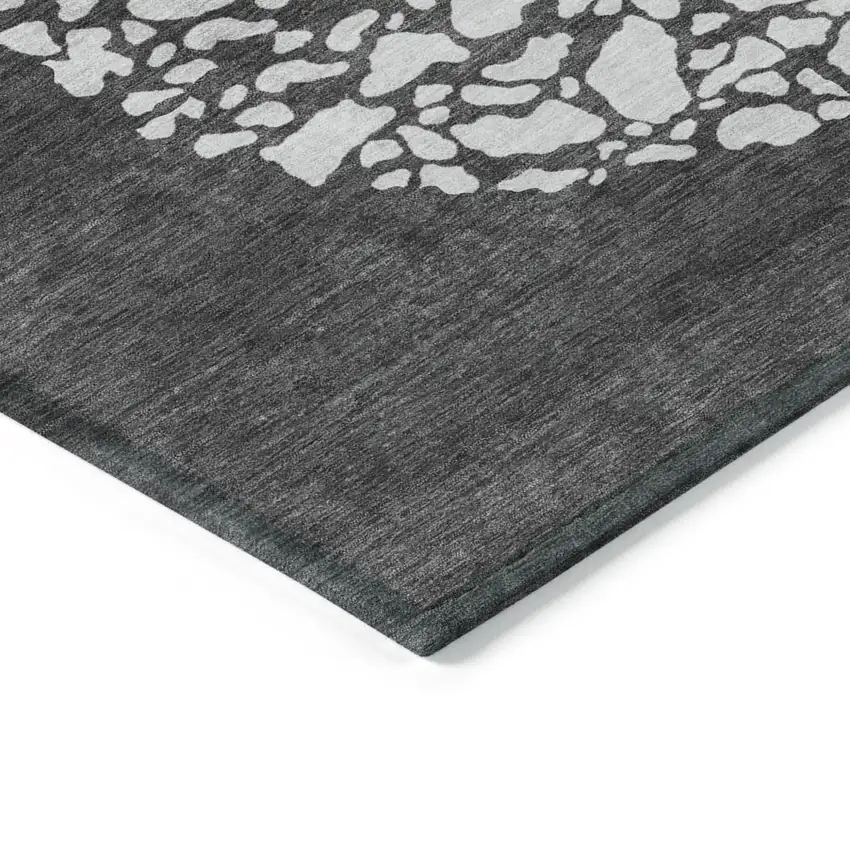 Charcoal Gray And Silver Abstract Washable Indoor Outdoor Area Rug Photo 3
