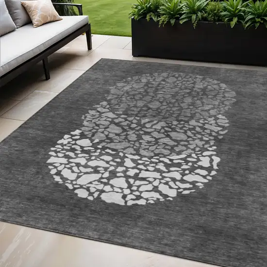 Charcoal Gray And Silver Abstract Washable Indoor Outdoor Area Rug Photo 1