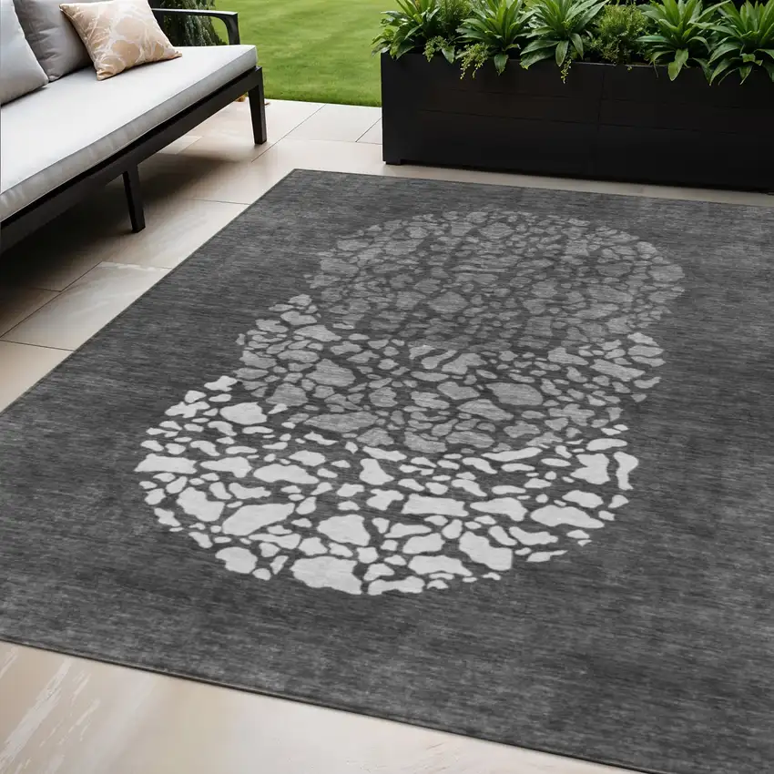 Charcoal Gray And Silver Abstract Washable Indoor Outdoor Area Rug Photo 1