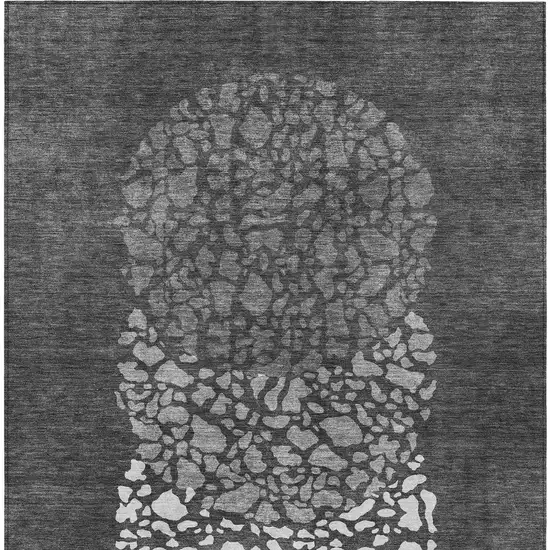 Charcoal Gray And Silver Abstract Washable Indoor Outdoor Area Rug Photo 5