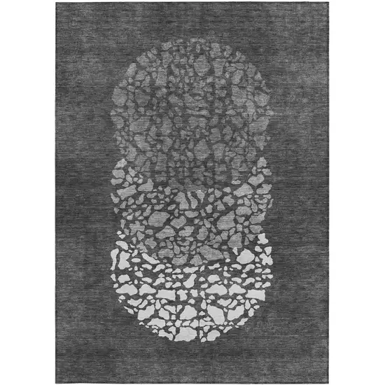 Charcoal Gray And Silver Abstract Washable Indoor Outdoor Area Rug Photo 5