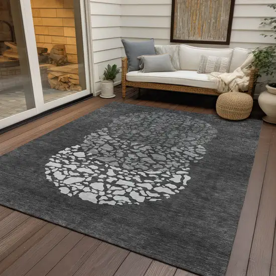 Charcoal Gray And Silver Abstract Washable Indoor Outdoor Area Rug Photo 6